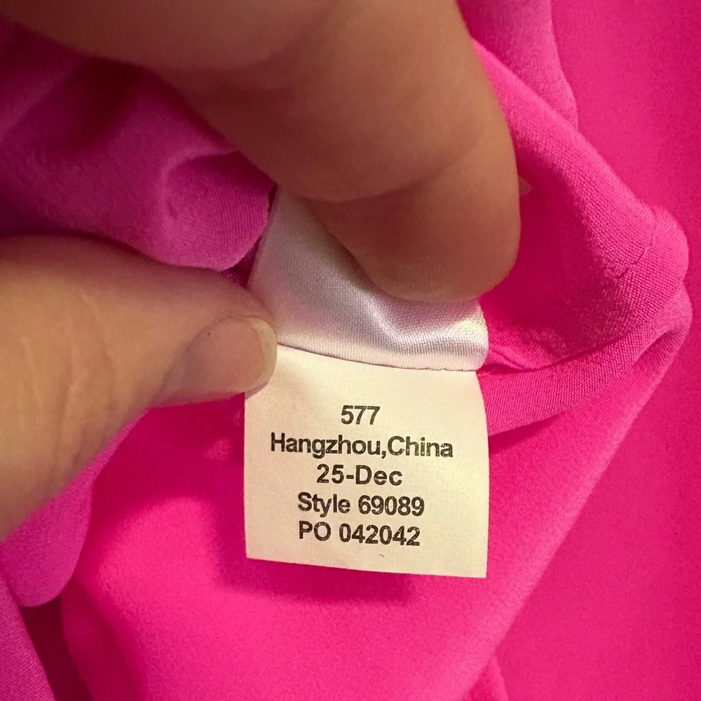 LILLY PULITZER HOT PINK AND METTALLIC GOLD COLBY SILK BLEND BLOUSE TOP L w CAMI - Picture 8 of 11